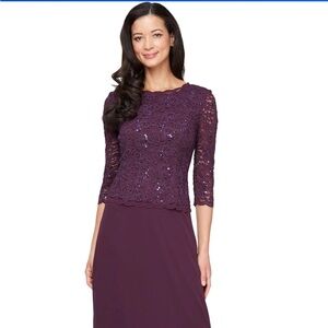 Alex Elegant Plum Lace Evening Dress